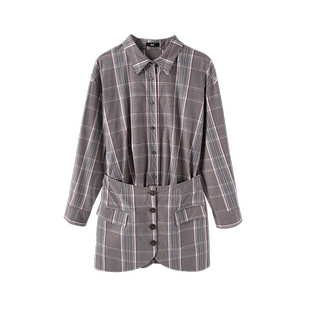 晶咕黑标JGGU100%精梳高支全棉色织工艺重工立裁假两件衬衫连衣裙