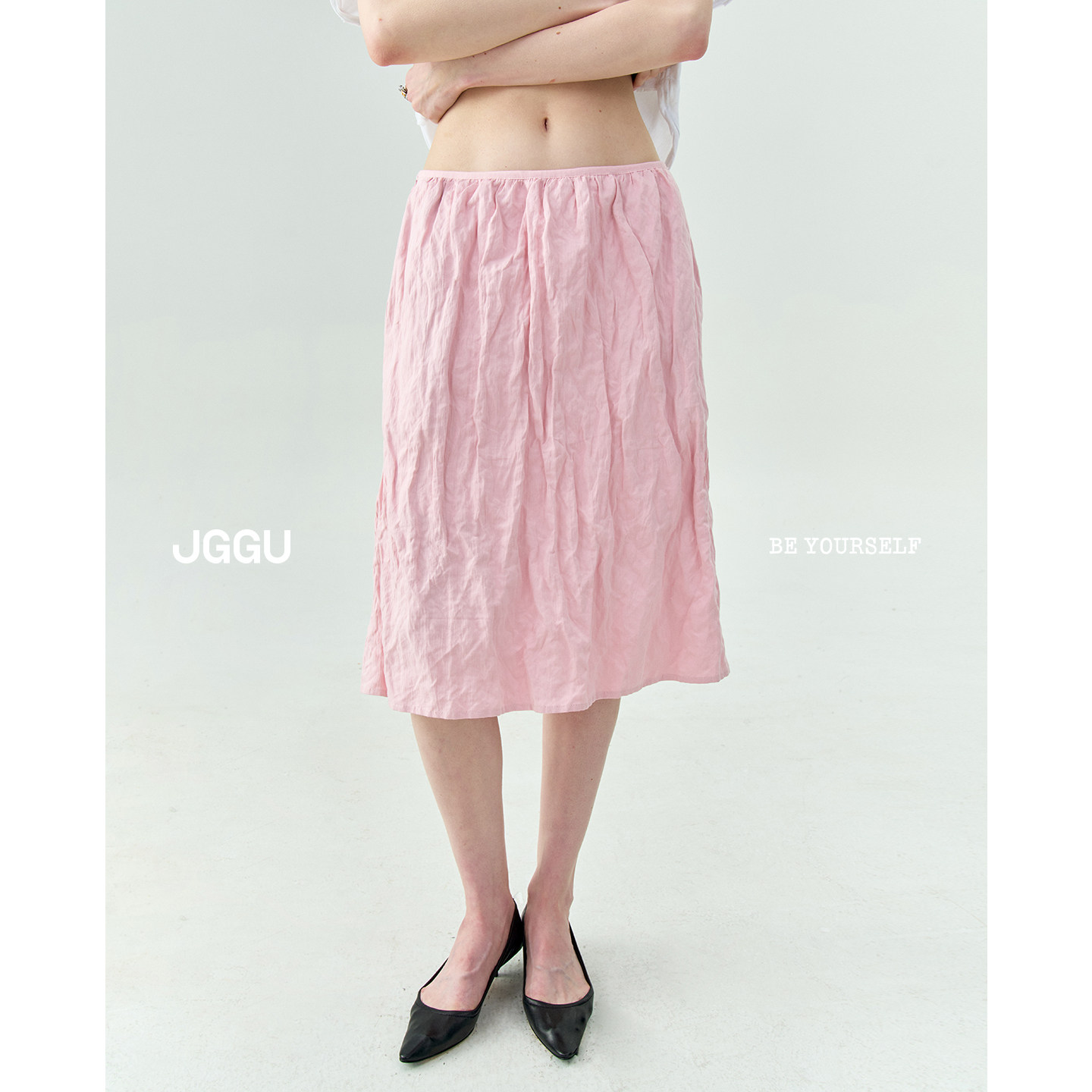 晶咕黑标JGGU【皱皱奶油裙】简约优雅褶皱感气质显瘦百搭半身裙