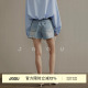 女夏辣妹热裤 晶咕JGGU复古做旧感水洗毛边纯棉破洞大码 牛仔短裤
