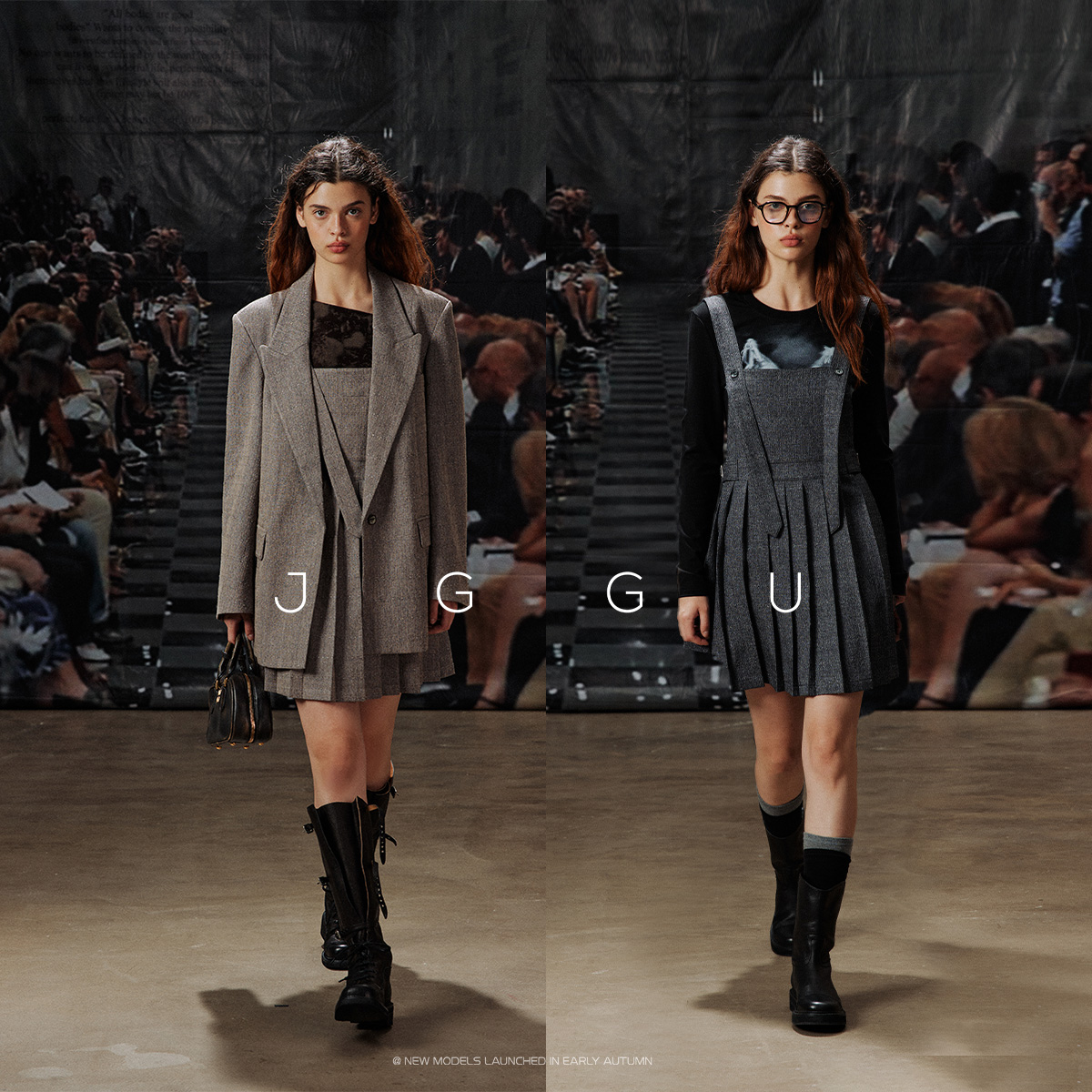 肌理感小香西装+微A字背带裙套装