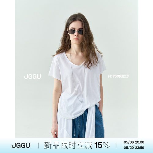 晶咕黑标JGGU 5/06 20:00 新品【棉感本真】全棉V领薄感短袖T恤