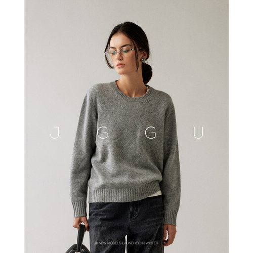晶咕黑标JGGU 【老钱本色】羊毛羊绒混纺针织面料老钱宽松毛衣女