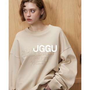 晶咕黑标JGGU【纯粹休闲】休闲简约美式街头贴布绣字母女长袖卫衣