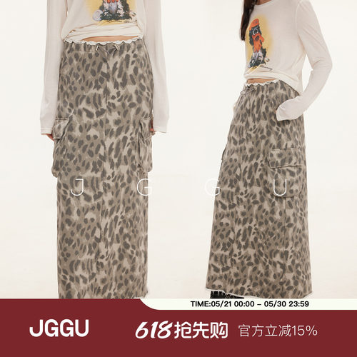 晶咕黑标JGGU【豹力美学】大码性感豹纹纯棉显瘦半身裙女秋夏季