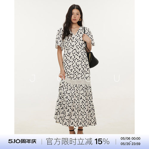晶咕黑标JGGU【甜欲私藏】设计感法式浪漫蕾丝拼接收腰连衣裙夏