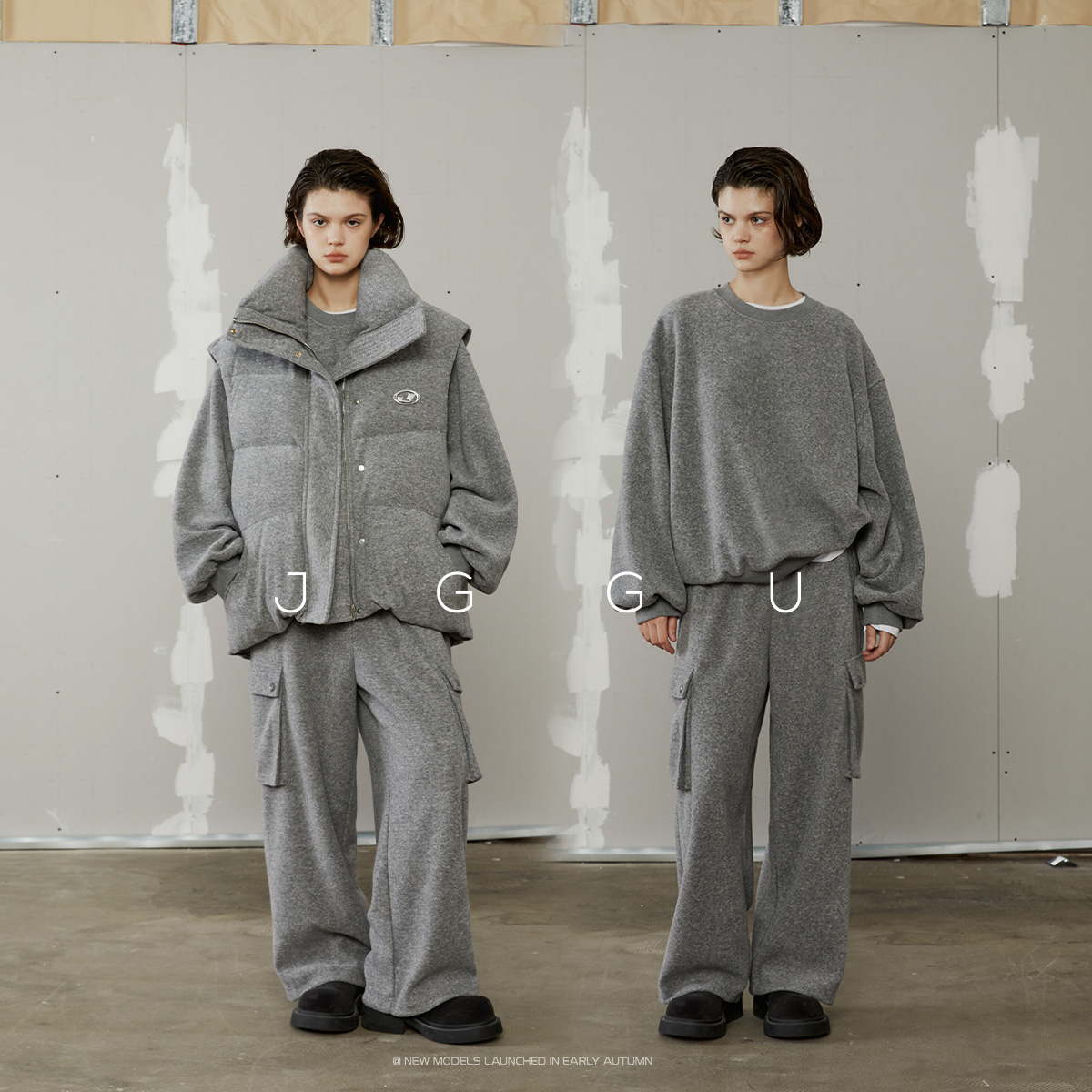 晶咕黑标JGGU舒适毛绒感卫衣+阔腿工装裤两件套