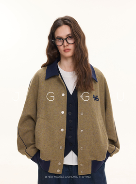 晶咕黑标JGGU 【英伦假日】冬季新款全羊毛高质感刺绣夹克外套女