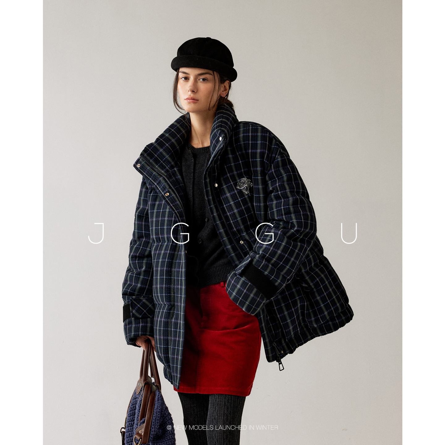 晶咕黑标JGGU【冬境漫游】 泡泡肌理格纹面料90白鸭绒羽绒服外套