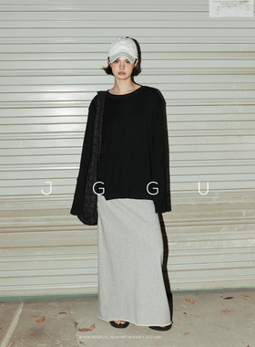 晶咕黑标JGGU极简柔感分割线刺绣T恤宽松女