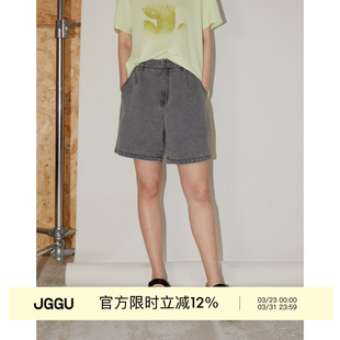 高腰宽松直筒牛仔裤 晶咕黑标JGGU 新款 夏季 水洗牛仔五分短裤
