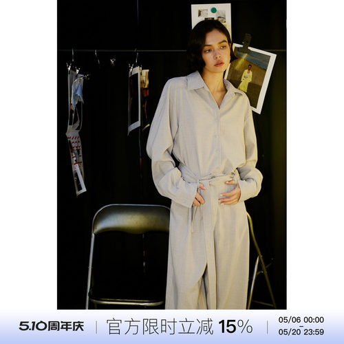 黑标假两件长袖腰带连体裤