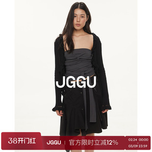 晶咕黑标JGGU【气质lady】100针织冰曲棉面料花边钩花开衫外套女