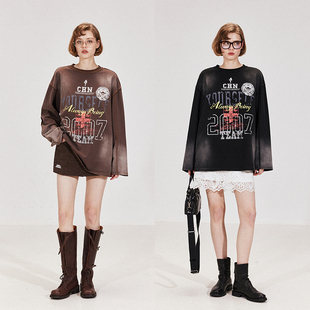 晶咕黑标JGGU【西海岸狂想】复古做旧感纯棉重工水洗撞色印花T恤