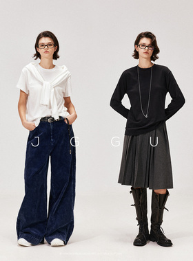 晶咕黑标JGGU高品质棉混纺面料垂感基础百搭极简微宽松圆领T恤