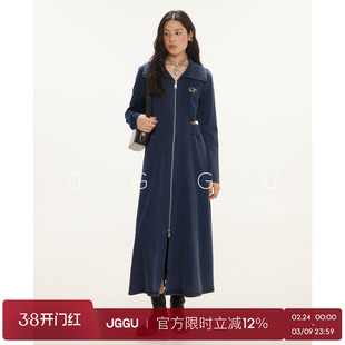 晶咕黑标JGGU【寂静之地】大码女装水洗针织牛仔拉链连衣裙女秋季
