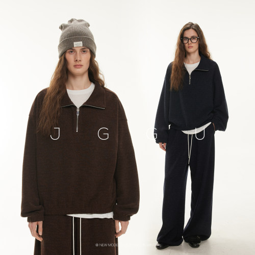 晶咕黑标JGGU【时髦遛弯  】休闲懒人翻领拉链卫衣外套阔腿裤套装