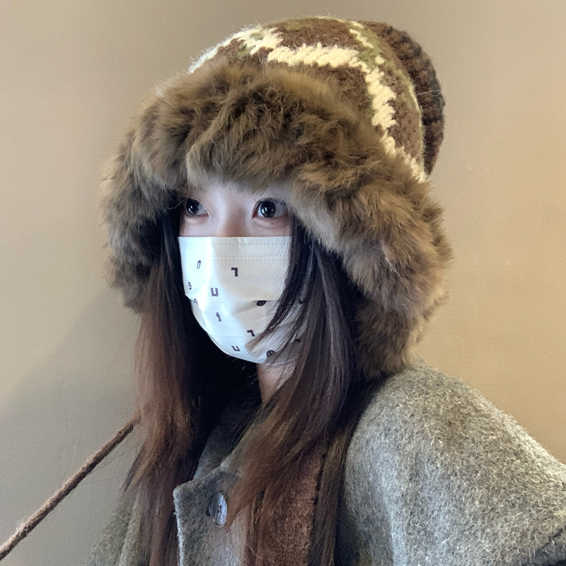 加厚加绒毛绒绒兔毛帽大头围