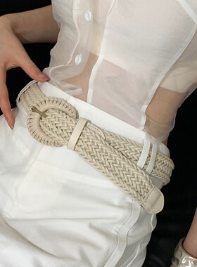 复古编织蜡麻绳针扣腰带女新款纯色简约百搭时尚民族风免打孔腰带