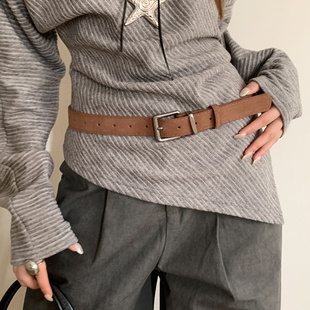 带 百搭巴恩风高级感配裙子牛仔裤 复古绒面麂皮棕色腰带女新款 韩版