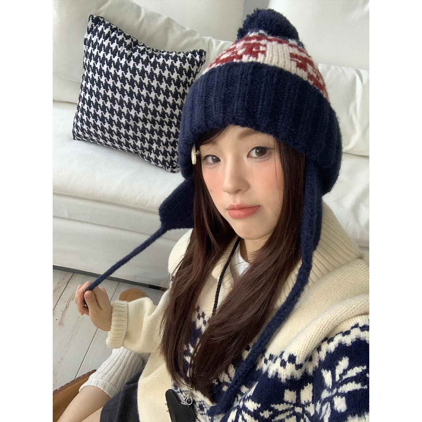 费尔岛保暖护耳针织帽子