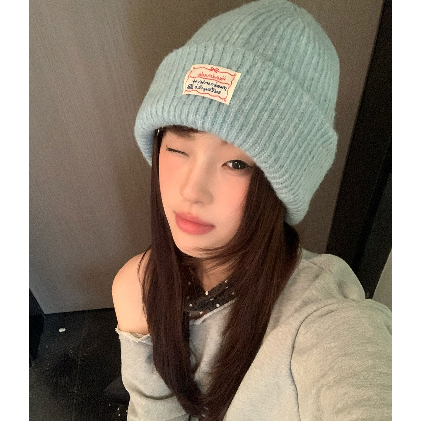 韩版滑雪蓝色针织帽显脸小