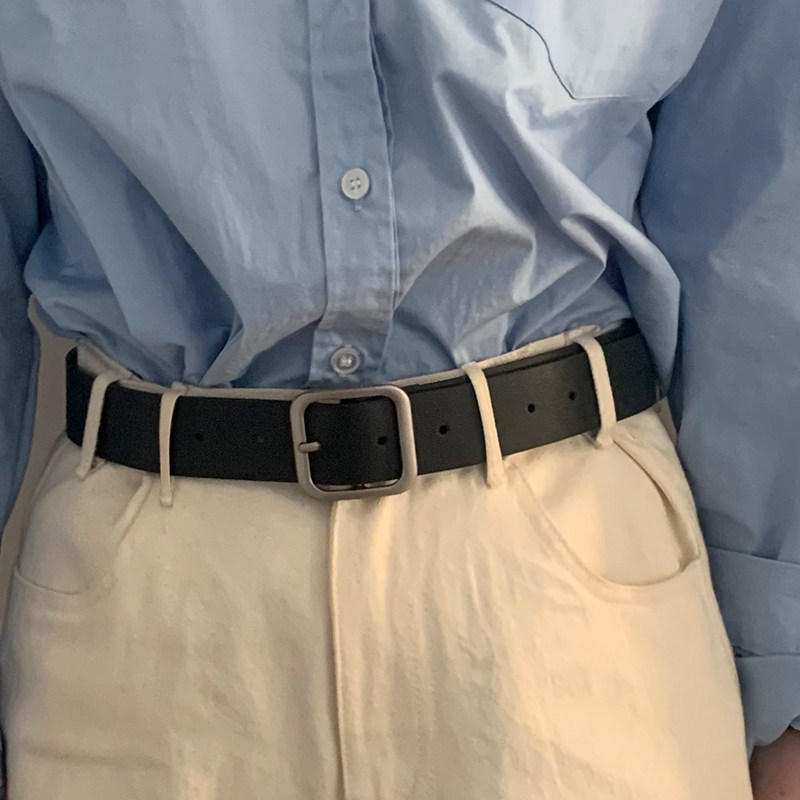 韩版学生休闲风方扣牛仔裤皮带