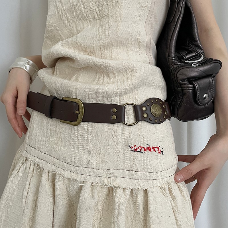 美式西部拼接设计感金属腰带百搭