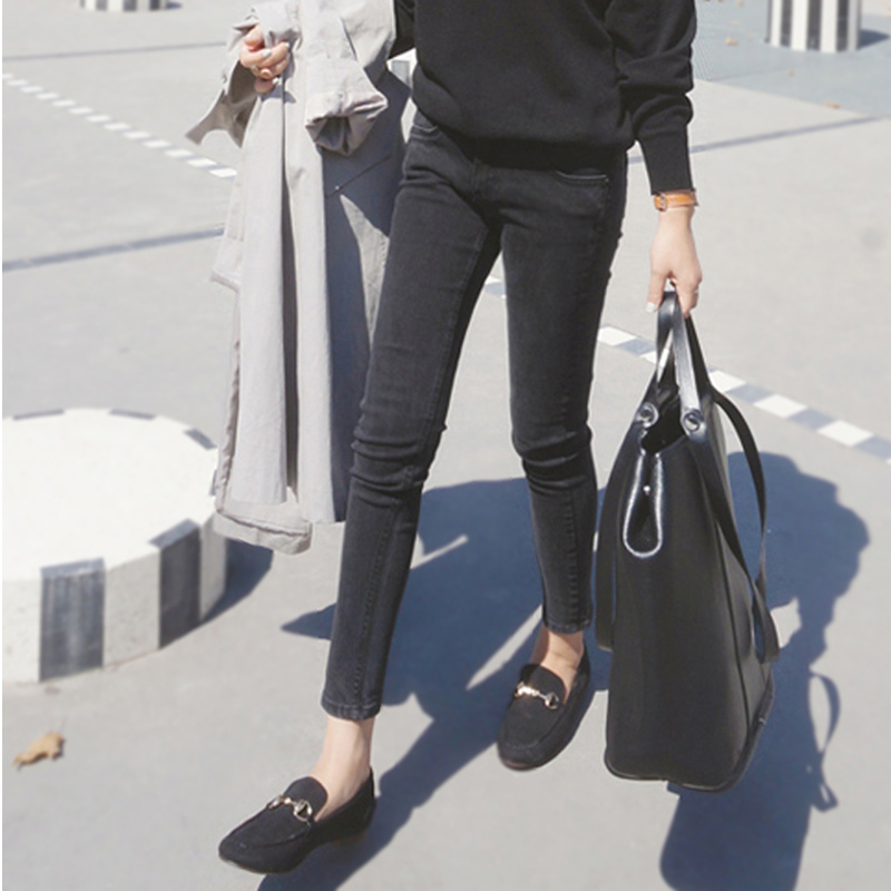 高腰加绒铅笔裤叶子风铃九分裤