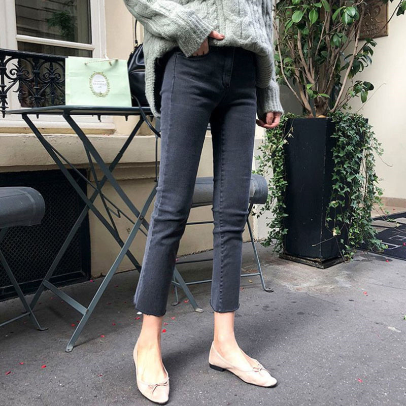 烟灰色九分牛仔裤直筒宽松显瘦