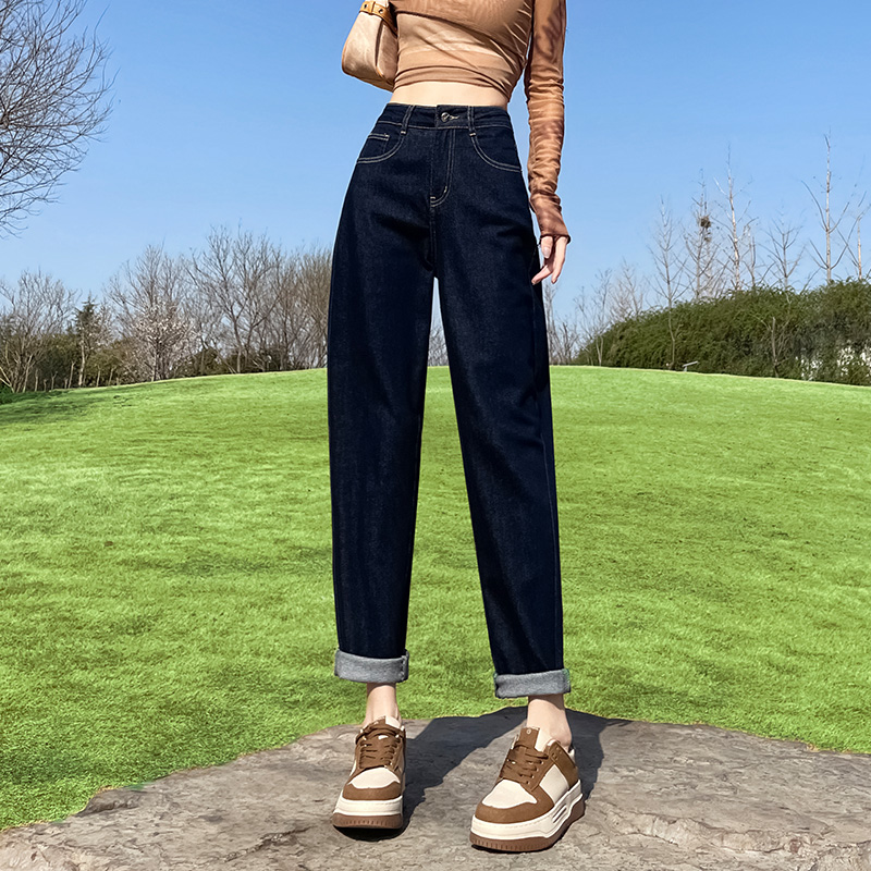 不掉色秋季新款哈伦牛仔老爹裤