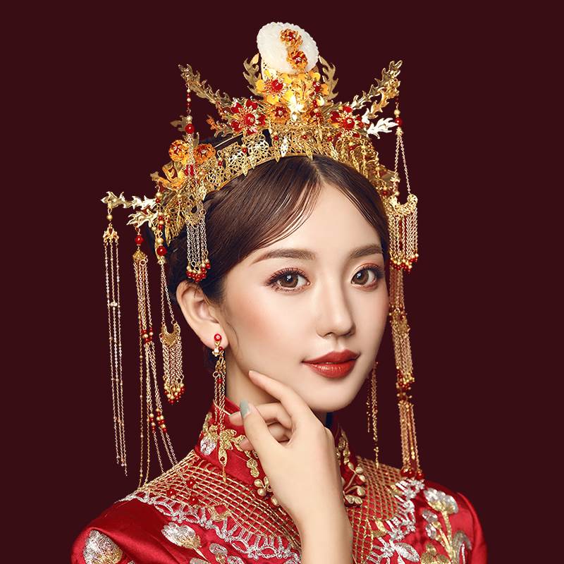 大人秀禾头饰2019新款新娘裙简约禾秀套装服饰龙a凤发型百搭秀和