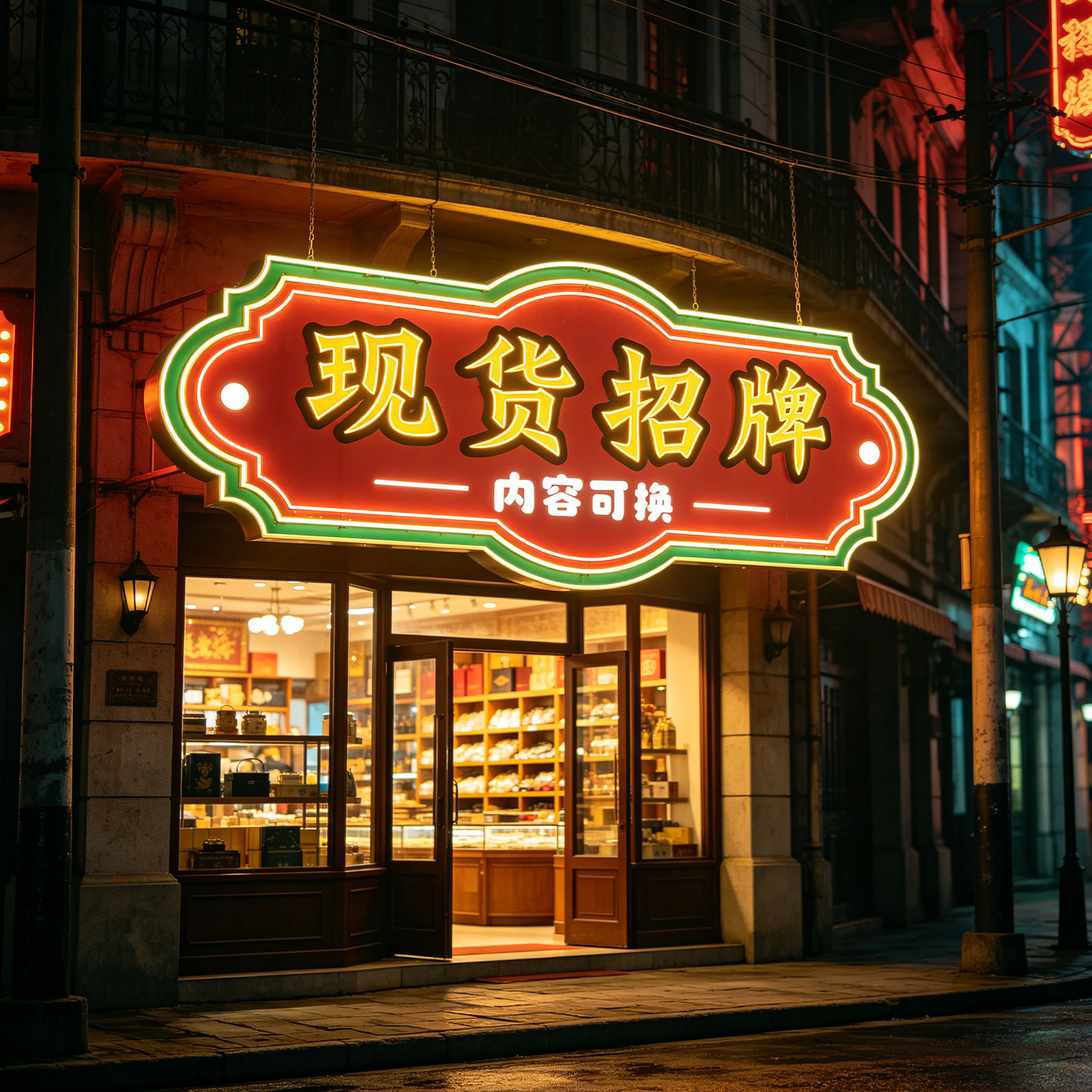 立体港式复古灯箱灯泡发光字霓虹灯美食街镂空招牌跑马灯箱广告牌