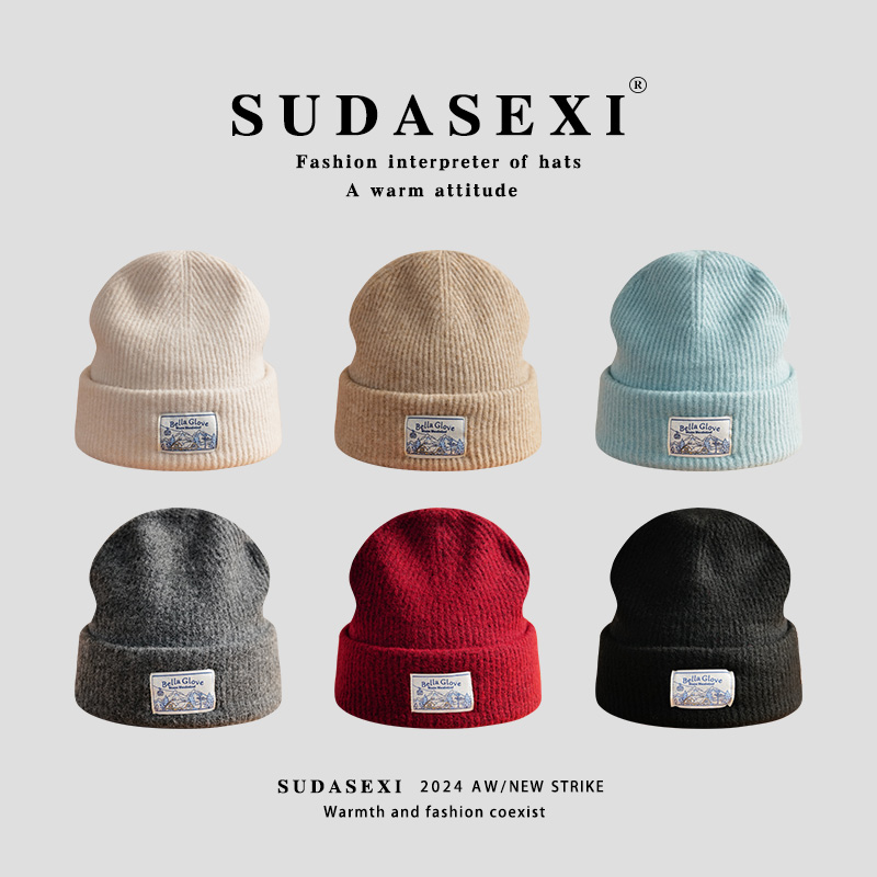 针织帽美式秋冬贴布大头围