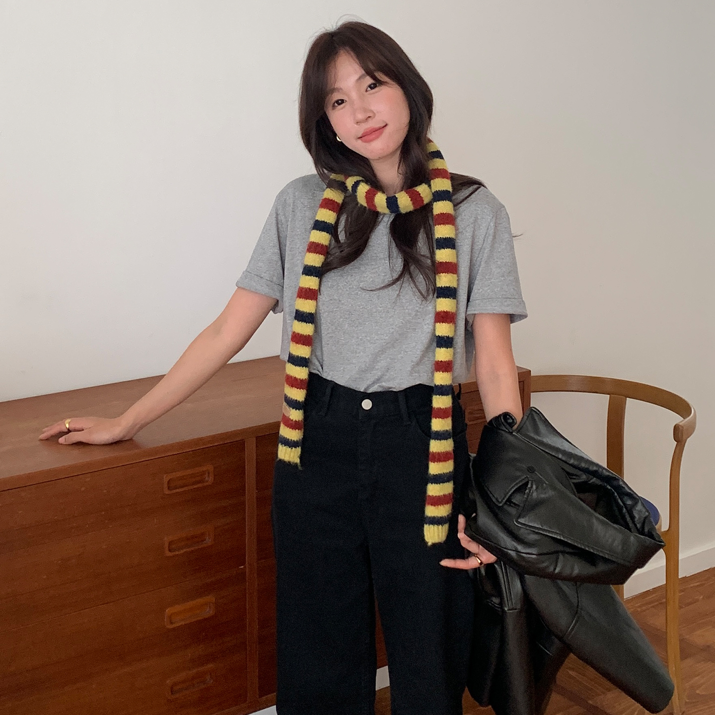 韩系氛围感细小长条围巾