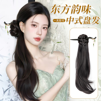 低马尾假发新中式假发辫子仿真发古风侧马尾旗袍轻国风假发辫马尾
