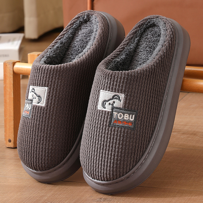 男士棉拖鞋秋冬季2025新款室内家居用保暖防滑大码厚底毛绒棉拖鞋