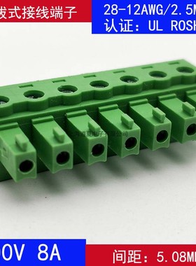 YC420-508凤凰端子插件2EDG15K-5.08 插拔式接线插头8A绿色连接器