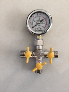 查漏水四通打压表压力表测漏水水管地暖暖气专用四通阀门试压表