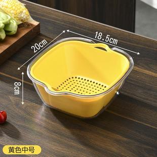 双层洗菜盆沥水篮食品级厨房客厅家用洗水果盘简约塑料淘菜菜篮子