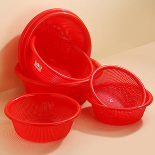 大号塑料筐子篮圆形超市漏筐加厚加密厨房洗蔬菜米筛密眼收纳框