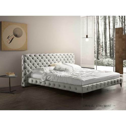 意式轻奢简约现代米白民宿酒店宾馆样板间真皮1.8 2米双人公主床