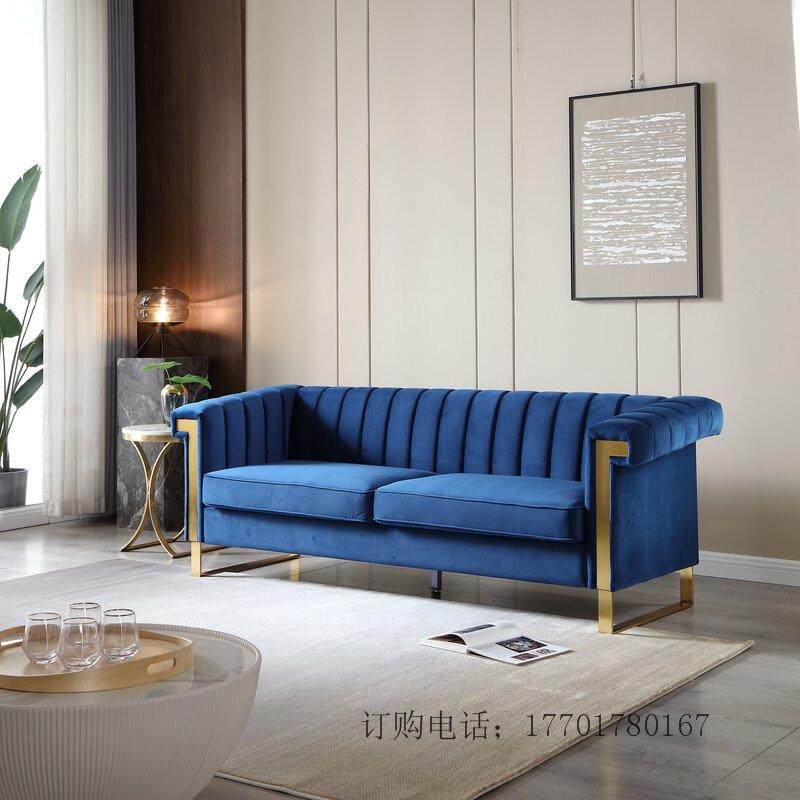 北欧现代设计师美容院服装店酒店别墅客厅双人三人宝蓝色布艺沙发