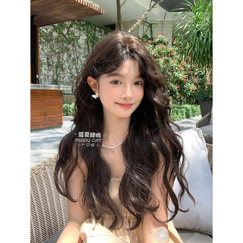 一口喵女新款韩系几字刘海慵懒羊毛卷自然网红仿真发长卷发假发套