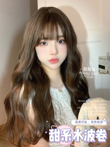 一口喵假发女日常网红长卷发新款自然逼真齐刘海全头套【甜甜圈】