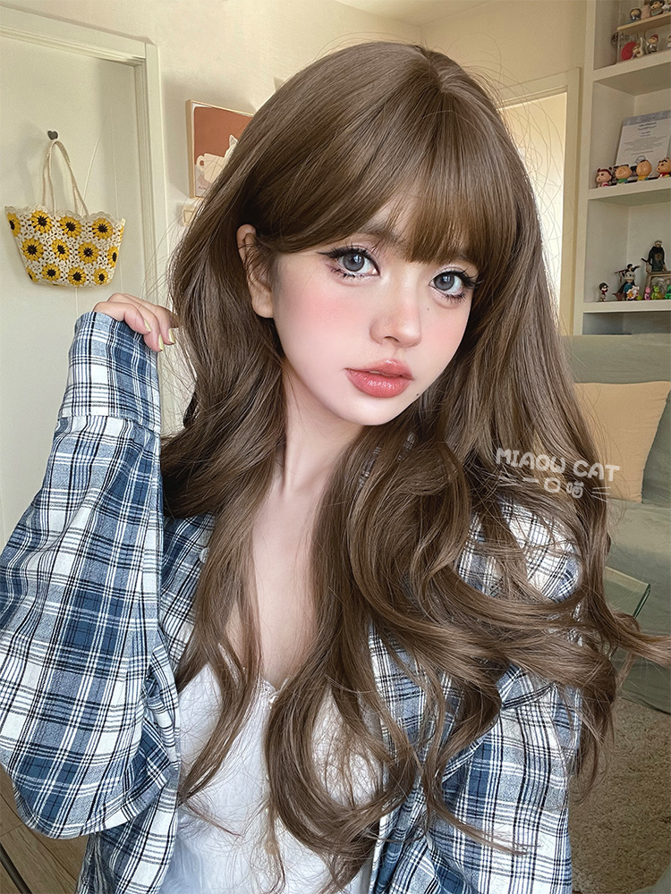 一口喵假发女日常网红甜美lolita自然新款长卷发齐刘海jk全头套式