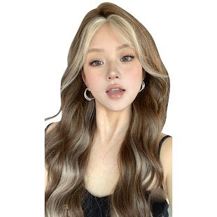 一口喵假发女日常新款亚裔挑染网红大波浪逼真小额蕾丝刘海长卷发