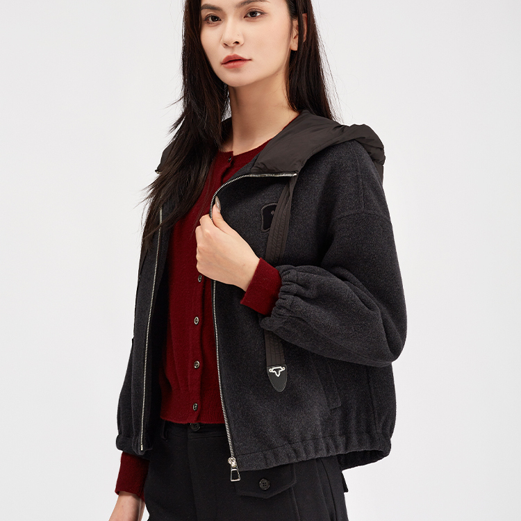 【商场同款】阿菁娜冬季新款羊毛绵羊绒连帽防风外套A30D511111