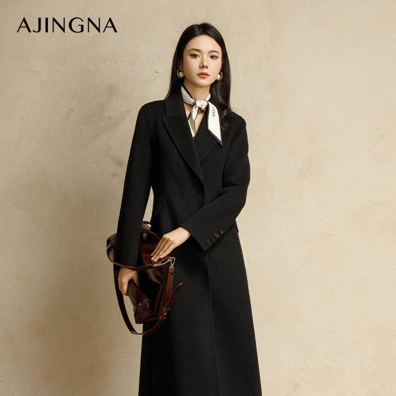 AJINGNA黑驼双色羊绒大衣女中长款秋冬季羊毛外套A30D211010