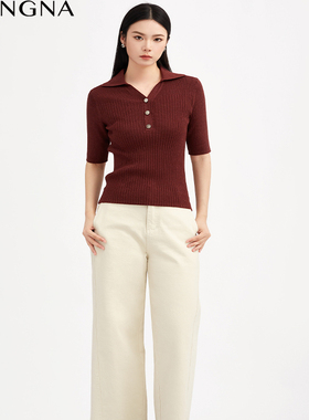 【商场同款】阿菁娜秋季新款V领POLO衫针织衫修身显瘦A30Q301002