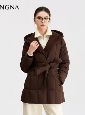 【商场同款】阿菁娜冬季新款菱格羽绒服绒帽蓬松不变形A30D216015